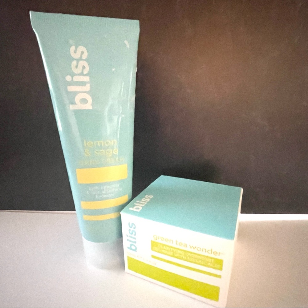 Green tree gel mask and Lemon/Sage hand crème by Bliss